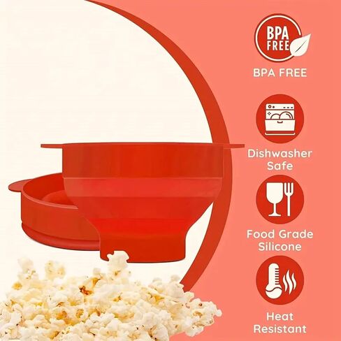 1PC Family Size Microwave Popcorn Maker - BPA-Free Silicone Popper Bowl with Lid, Collapsible & Dishwasher Safe – Ideal for Movie Nights, Family Gatherings, and Gift for Movie Lovers - RED (Red) in Saudi Arabia
