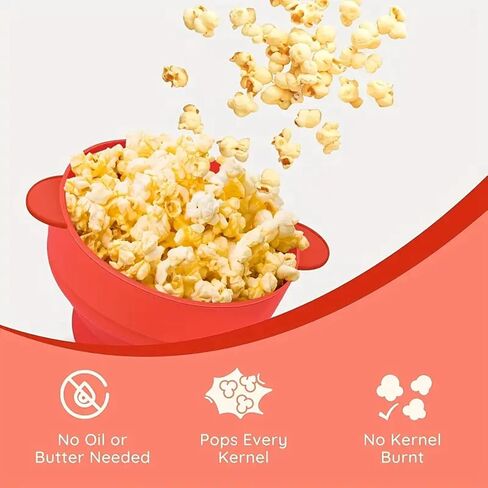 1PC Family Size Microwave Popcorn Maker - BPA-Free Silicone Popper Bowl with Lid, Collapsible & Dishwasher Safe – Ideal for Movie Nights, Family Gatherings, and Gift for Movie Lovers - RED (Red) in Saudi Arabia