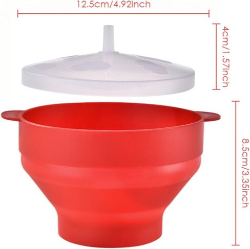 1PC Family Size Microwave Popcorn Maker - BPA-Free Silicone Popper Bowl with Lid, Collapsible & Dishwasher Safe – Ideal for Movie Nights, Family Gatherings, and Gift for Movie Lovers - RED (Red) in Saudi Arabia