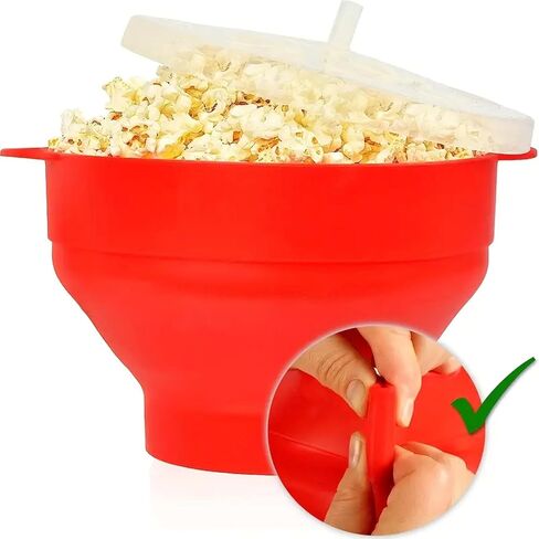 1PC Family Size Microwave Popcorn Maker - BPA-Free Silicone Popper Bowl with Lid, Collapsible & Dishwasher Safe – Ideal for Movie Nights, Family Gatherings, and Gift for Movie Lovers - RED (Red) in Saudi Arabia