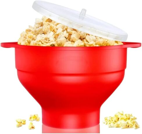 1PC Family Size Microwave Popcorn Maker - BPA-Free Silicone Popper Bowl with Lid, Collapsible & Dishwasher Safe – Ideal for Movie Nights, Family Gatherings, and Gift for Movie Lovers - RED (Red) in Saudi Arabia