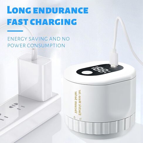 طقم سدادة مكنسة ماسون الكهربائية مع إيقاف تلقائي مطور، هادئ ومحمول، يناسب كلا من الجرار ذات الفم العريضة والعادية | قابلة لإعادة الشحن، سهلة تخزين وتعليب الطعام in Kuwait