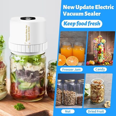 طقم سدادة مكنسة ماسون الكهربائية مع إيقاف تلقائي مطور، هادئ ومحمول، يناسب كلا من الجرار ذات الفم العريضة والعادية | قابلة لإعادة الشحن، سهلة تخزين وتعليب الطعام in Kuwait