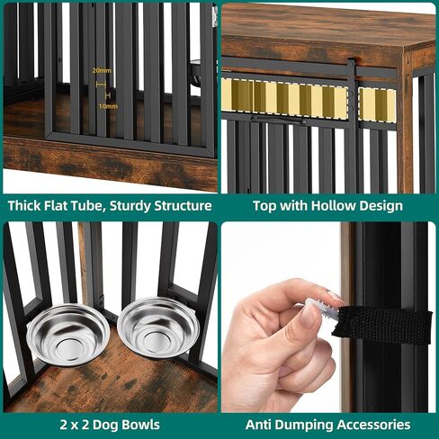 YITAHOME 71 Inch Double Dog Crate Furniture for 2 Dogs, Heavy Duty Wooden Dog Crate TV Stand with 4 Dog Bowls, Dog Kennel Indoor Furniture Sliding Barn Door Design for Extra Large Dogs, Rustic Brown in Saudi Arabia