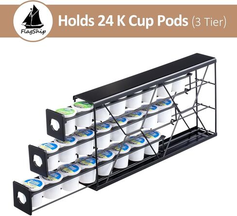 حامل أكواب FlagShip K درج 3 طبقات حامل كبسولات القهوة لمطبخ K Pod يوفر مساحة كونترتوب المطبخ (سعة 24 كبسولة) in Kuwait