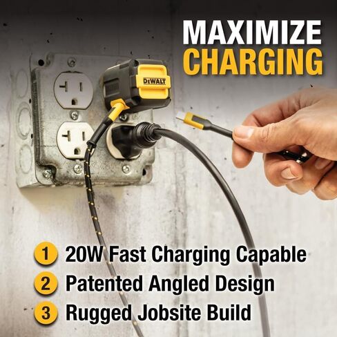 شاحن حائط USB بمنفذين من DEWALT - شاحن موقع العمل NeverBlock - محول تيار متردد مزدوج 5 فولت 2.1 أمبير - مكعب شحن سريع لأجهزة iPhone 14 وAndroid in Kuwait