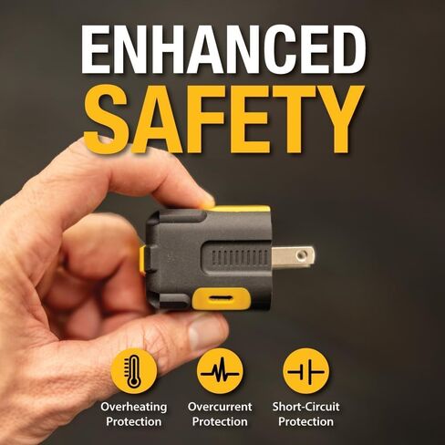 شاحن حائط USB بمنفذين من DEWALT - شاحن موقع العمل NeverBlock - محول تيار متردد مزدوج 5 فولت 2.1 أمبير - مكعب شحن سريع لأجهزة iPhone 14 وAndroid in Kuwait