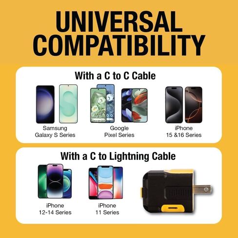 شاحن حائط USB بمنفذين من DEWALT - شاحن موقع العمل NeverBlock - محول تيار متردد مزدوج 5 فولت 2.1 أمبير - مكعب شحن سريع لأجهزة iPhone 14 وAndroid in Kuwait