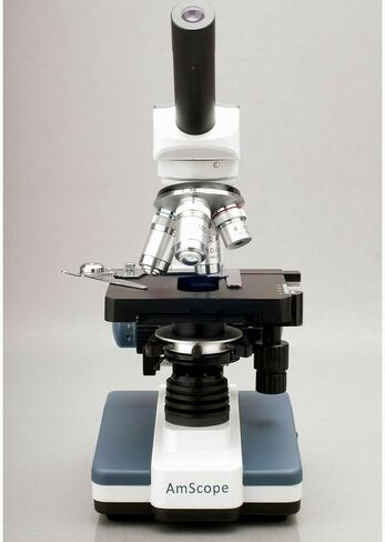 AmScope M620B مجهر أحادي مركب، عدسات WF10x وWF20x، تكبير 40x-2000x، برايتفيلد، إضاءة LED، مكثف آبي، المرحلة الميكانيكية، 110 فولت in Saudi Arabia
