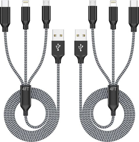 Short 3 in 1 Multi Charging Cable 2ft 2Pack,MFi Certified fast charger cord in Kuwait