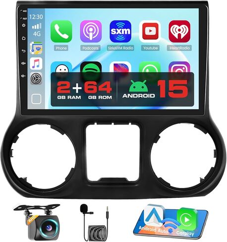 ستيريو سيارة 10.1 بوصة Android 13 لراديو Jeep Wrangler 2011 2012 2013 2014 مع Apple Carplay Android Auto، 2G+64G راديو السيارة بلوتوث، GPS Navi، WiFi، Mirror Link، HiFi، SWC، كاميرا احتياطية in Kuwait