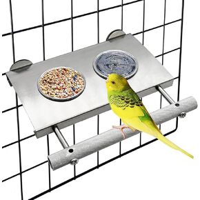 Tfwadmx Bird Food Stainless Steel Cups Wooden Perch Stand Hanging Feeder Bowls Feeding and Watering Supplies for Parakeets Conures Cockatiels Budgie Parrot in Kuwait