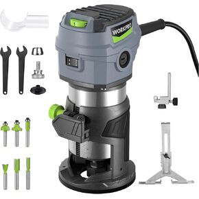 WORKPRO 20V Cordless Compact Router Tool, 6 Variable Speeds up to 30,000RPM Wood Router for Chamfering, Slotting, Trimming, with Multi-Angle Adjustable, Straight, Dual-Handle Base and Multiple Bits in Kuwait