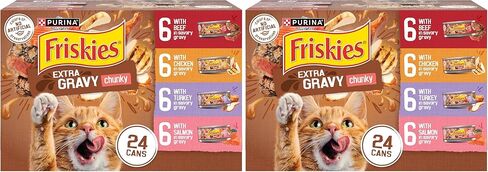 Purina Friskies Extra Gravy Wet Cat Food Chunky 24ct Variety Pack (With Chicken, Turkey, Salmon, Beef) - (Pack of 24) 5.5 oz. Cans in Kuwait