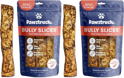 شرائح Pawstruck Bully للمضغ من الجلد الخام للكلاب، 1 رطل. علاجات طويلة الأمد، أغذية الحيوانات الأليفة، بديل لعصي الفتوة منخفضة السعرات الحرارية، نكهة لحم البقر، أعواد مضغ مغلفة بالبيتزل، بدون مكونات صناعية، 1 رطل in Kuwait
