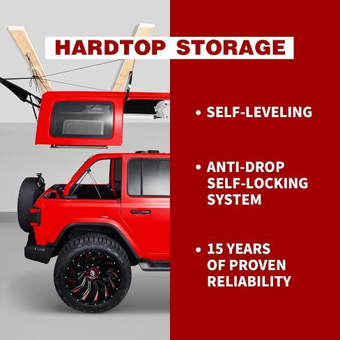 Hard Top Removal Lift for Jeep Wrangler, Compatible with All Jeep Wrangler JK JL Models, Easy One-Person Operation Roof Hardtop Hoist with Anti-Drop System, Supports 8-16 ft. Ceiling, 6 T Knobs in Saudi Arabia