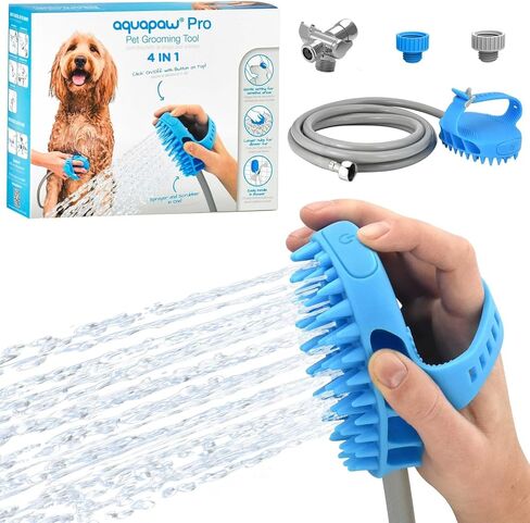 Aquapaw 5-in-1 Horse Bathing Tool & Curry Comb for Washing, Spraying, Scrubbing, Massaging & Grooming | Includes 3 Foot Garden Hose & Adapter | 1 Size Fits All - Great for Horses, Livestock & Big Dogs in Kuwait