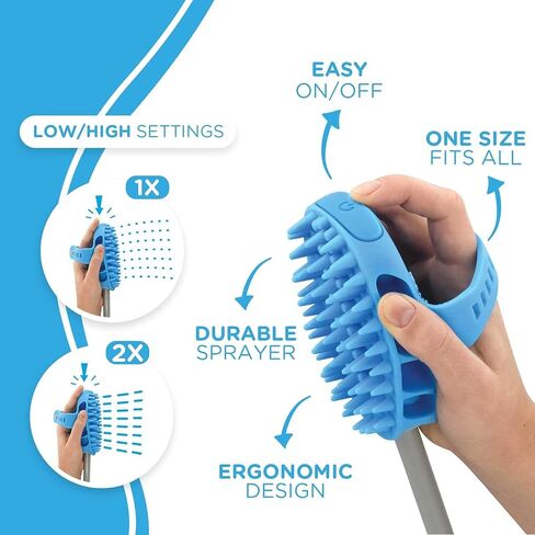 Aquapaw 5-in-1 Horse Bathing Tool & Curry Comb for Washing, Spraying, Scrubbing, Massaging & Grooming | Includes 3 Foot Garden Hose & Adapter | 1 Size Fits All - Great for Horses, Livestock & Big Dogs in Kuwait