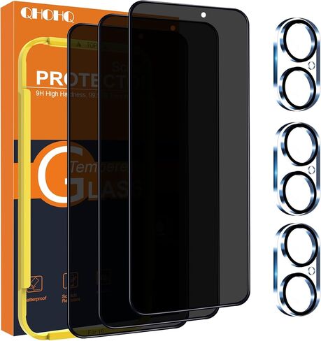 QHOHQ 3 Pack Screen Protector for Samsung Galaxy A52 4G/A52 5G/A52S 5G with 3 Pack Camera Lens Protector, Tempered Glass Film, 9H Hardness, HD, Anti-Scratch, 2.5D Edge, Anti-Fingerprint, Easy to install in Kuwait