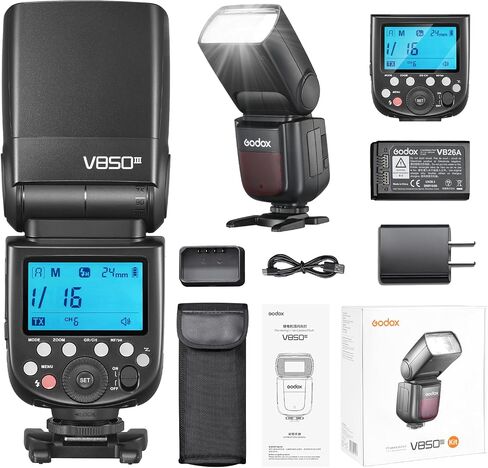 Godox V850II GN60 2.4G 1/8000s فلاش كاميرا مزامنة عالية السرعة Speedlite ضوء Speedlight وبطارية ليثيوم أيون 2000 مللي أمبير تتميز بوقت إعادة تدوير 1.5 ثانية و650 قوة كاملة لكاميرا Canon Nikon Pentax Olympas in Kuwait