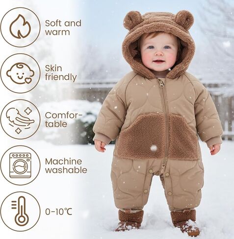 JiAmy Baby Snowsuit Winter Romper Hooded Boys Girls Jumpsuit Bear Thick Windproof Cap Infant Winter Clothes in Saudi Arabia