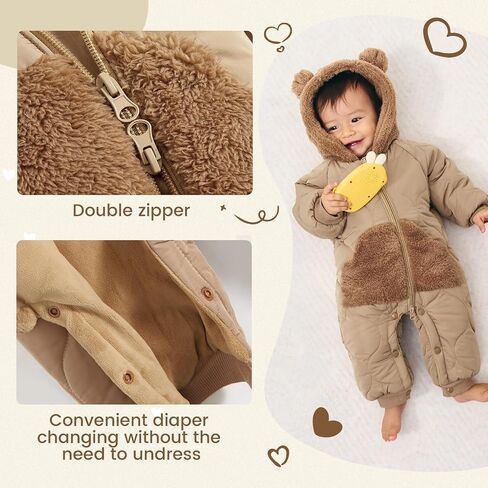 JiAmy Baby Snowsuit Winter Romper Hooded Boys Girls Jumpsuit Bear Thick Windproof Cap Infant Winter Clothes in Saudi Arabia