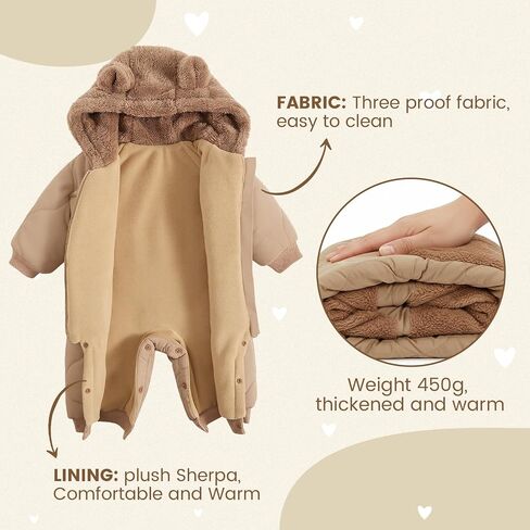 JiAmy Baby Snowsuit Winter Romper Hooded Boys Girls Jumpsuit Bear Thick Windproof Cap Infant Winter Clothes in Saudi Arabia