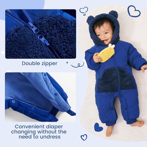 Jiamy Baby Snowsuit Newborn Winter Calk Coat Romper Hindproof Fleece Hat Zipper Bear Bear Outfit in Kuwait