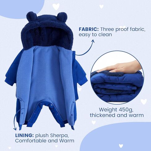 Jiamy Baby Snowsuit Newborn Winter Calk Coat Romper Hindproof Fleece Hat Zipper Bear Bear Outfit in Kuwait