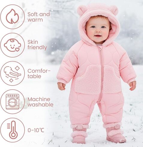 Jiamy Baby Snowsuit Newborn Winter Calk Coat Romper Hindproof Fleece Hat Zipper Bear Bear Outfit in Saudi Arabia