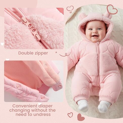 Jiamy Baby Snowsuit Newborn Winter Calk Coat Romper Hindproof Fleece Hat Zipper Bear Bear Outfit in Saudi Arabia