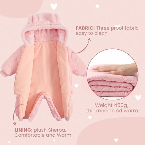 Jiamy Baby Snowsuit Newborn Winter Calk Coat Romper Hindproof Fleece Hat Zipper Bear Bear Outfit in Saudi Arabia