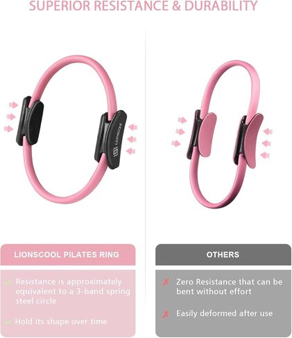 LIONSCOOL PILATES RING SET - Premium Anti-Deformation 14"Magic Circle with Dual Padded Handles - Includes Burst Resistant Pilates Mini Ball & Highly Elastic Resistance Bands - Free Workout Guide & Bag in Kuwait