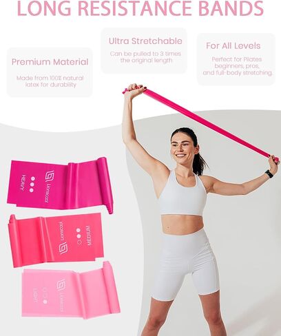 LIONSCOOL PILATES RING SET - Premium Anti-Deformation 14"Magic Circle with Dual Padded Handles - Includes Burst Resistant Pilates Mini Ball & Highly Elastic Resistance Bands - Free Workout Guide & Bag in Kuwait