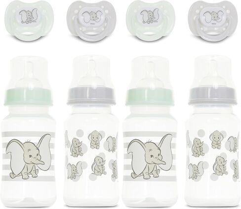Disney Baby Bottles and Pacifiers Set – 2 Hourglass-Shaped 11oz Bottles + 2 Orthodontic Pacifiers – Officially Licensed Mickey, Minnie, Pooh & Dumbo Designs – BPA-Free Feeding Gift Set in Saudi Arabia