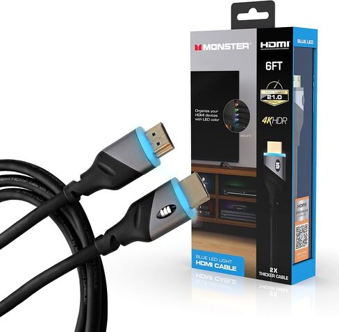 مونستر كيبل HDMI عالي السرعة 4 كيه اتش دي ار بطول 6 اقدام مع ضوء LED اخضر مدمج للالعاب والفيديو والكمبيوتر in Saudi Arabia