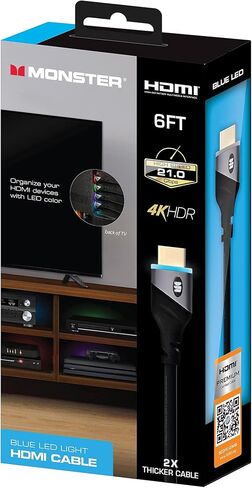 مونستر كيبل HDMI عالي السرعة 4 كيه اتش دي ار بطول 6 اقدام مع ضوء LED اخضر مدمج للالعاب والفيديو والكمبيوتر in Saudi Arabia