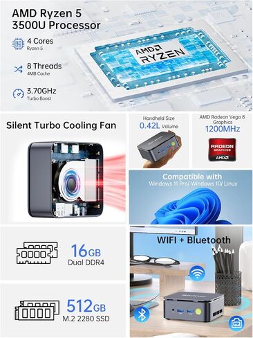 GMKtec Mini PC NucBox KB7 Intel Core i7 N6005 (3.3GHz) 4C/4T, Dual LAN Mini Computers 16GB DDR4 512GB Hard Drive, Windows 11 Pro Micro PC with 4K Triple Display, WiFi6, BT5.2, Multi-Colors Lights in Saudi Arabia