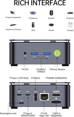 GMKtec Mini PC NucBox KB7 Intel Core i7 N6005 (3.3GHz) 4C/4T, Dual LAN Mini Computers 16GB DDR4 512GB Hard Drive, Windows 11 Pro Micro PC with 4K Triple Display, WiFi6, BT5.2, Multi-Colors Lights in Saudi Arabia