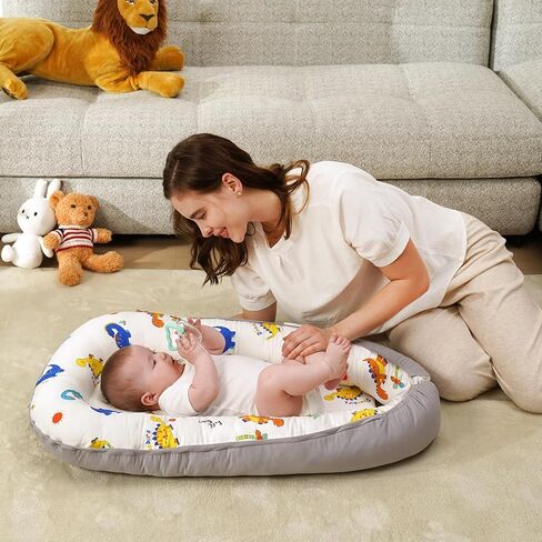 Hkai Baby Lounger-مقعد أرضي للطفل من القطن الناعم للمولود الجديد إلى 24 شهرًا ، أساسيات الأطفال المحمولة للبنين والبنات ، وسادة صالة الأطفال الصديقة للسفر in Kuwait