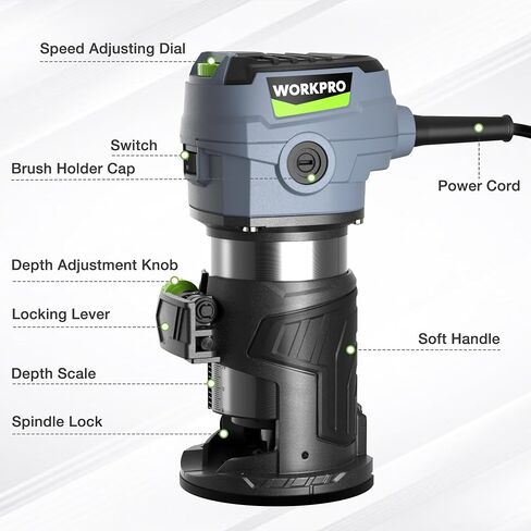 أداة توجيه مضغوطة من WorkPro 20V ، 6 سرعات متغيرة تصل إلى 30،000 دورة في الدقيقة في الموجه الخشبي للتخليص ، والقطعة ، والتشذيب ، مع تعديل الزاوية متعددة ، مستقيم ، قاعدة مزدوجة ، وأجزاء متعددة in Saudi Arabia