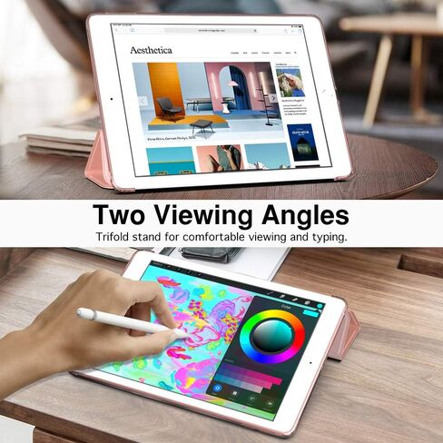 حافظة MoKo تناسب iPad الجديد الجيل التاسع/الثامن/السابع مقاس 10.2 بوصة (2021/2020/2019)، غطاء حامل ذكي خفيف الوزن مع واقي خلفي شفاف من مادة TPU، مع خاصية التنبيه/السكون التلقائي، ذهبي وردي in Saudi Arabia
