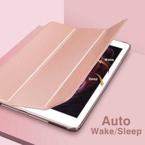 حافظة MoKo تناسب iPad الجديد الجيل التاسع/الثامن/السابع مقاس 10.2 بوصة (2021/2020/2019)، غطاء حامل ذكي خفيف الوزن مع واقي خلفي شفاف من مادة TPU، مع خاصية التنبيه/السكون التلقائي، ذهبي وردي in Saudi Arabia