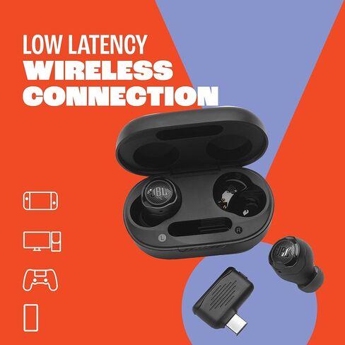سماعات أذن JBL Quantum TWS للألعاب بخاصية إلغاء الضوضاء (لاسلكية أو بلوتوث 2.4 جيجا هرتز)، أسود، صغير in Saudi Arabia