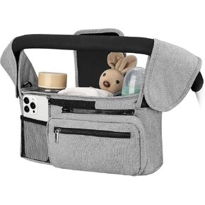Universal Stroller Organizer with Insulated Cup Holder Detachable Phone Bag and Carry Strap Fits Uppababy, Baby Jogger, Britax, BOB, Umbrella and Pet Stroller and more (Light gray) in Saudi Arabia