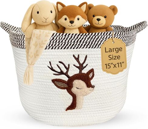 Giraffe Baby Storage Basket, Woven Cotton Rope Nursery Bin, 15x11 in | Stuffed Animal and Blanket Storage, Soft Felt Giraffe Patch, Safari Nursery Decor, Baby Shower, Kids Playroom Organizer in Saudi Arabia