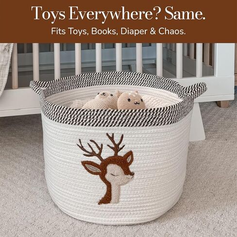 Giraffe Baby Storage Basket, Woven Cotton Rope Nursery Bin, 15x11 in | Stuffed Animal and Blanket Storage, Soft Felt Giraffe Patch, Safari Nursery Decor, Baby Shower, Kids Playroom Organizer in Saudi Arabia