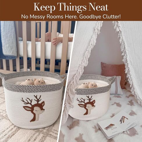 Giraffe Baby Storage Basket, Woven Cotton Rope Nursery Bin, 15x11 in | Stuffed Animal and Blanket Storage, Soft Felt Giraffe Patch, Safari Nursery Decor, Baby Shower, Kids Playroom Organizer in Saudi Arabia