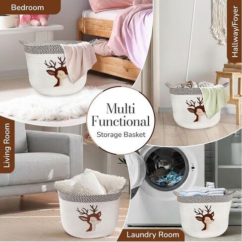 Giraffe Baby Storage Basket, Woven Cotton Rope Nursery Bin, 15x11 in | Stuffed Animal and Blanket Storage, Soft Felt Giraffe Patch, Safari Nursery Decor, Baby Shower, Kids Playroom Organizer in Saudi Arabia