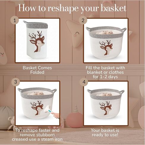 Giraffe Baby Storage Basket, Woven Cotton Rope Nursery Bin, 15x11 in | Stuffed Animal and Blanket Storage, Soft Felt Giraffe Patch, Safari Nursery Decor, Baby Shower, Kids Playroom Organizer in Saudi Arabia